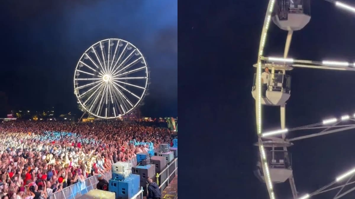 ¡No le temió a las alturas!: Vocalista de famosa banda se subió a una rueda de la fortuna en pleno concierto