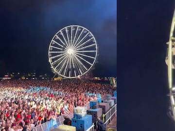 ¡No le temió a las alturas!: Vocalista de famosa banda se subió a una rueda de la fortuna en pleno concierto