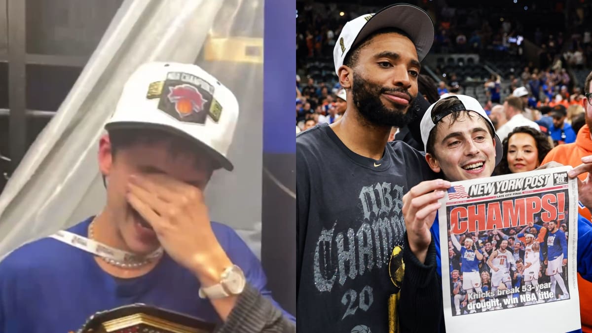Champaña y lágrimas: El alocado festejo de Timothée Chalamet tras el campeonato de los Knicks