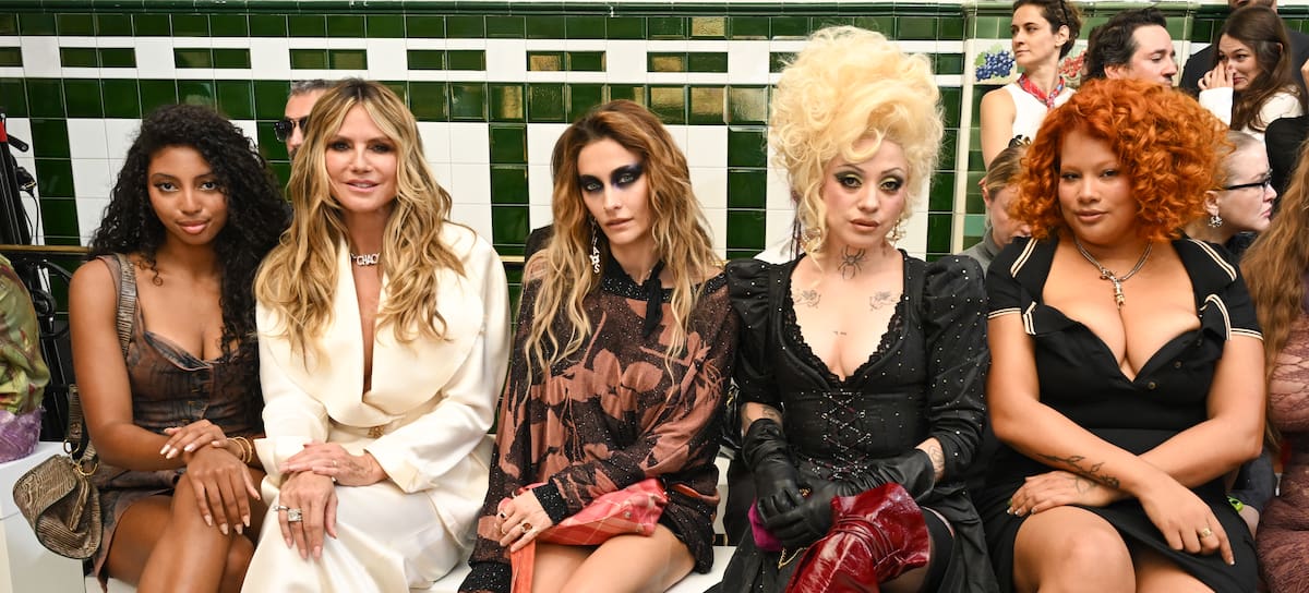 Lou Sulola Samuel, Heidi Klum, Paris Jackson, Mon Laferte and Shygirl at the Vivienne Westwood fashion show as a part of Paris RTW Spring/Summer 2027 fashion week on October 03, 2026 in Paris, France. (Photo by Gilbert Flores/WWD via Getty Images)