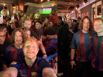 Junto a leyenda del FC Barcelona, Ed Sheeran disfruta de "El Clásico" en un bar de Nueva York