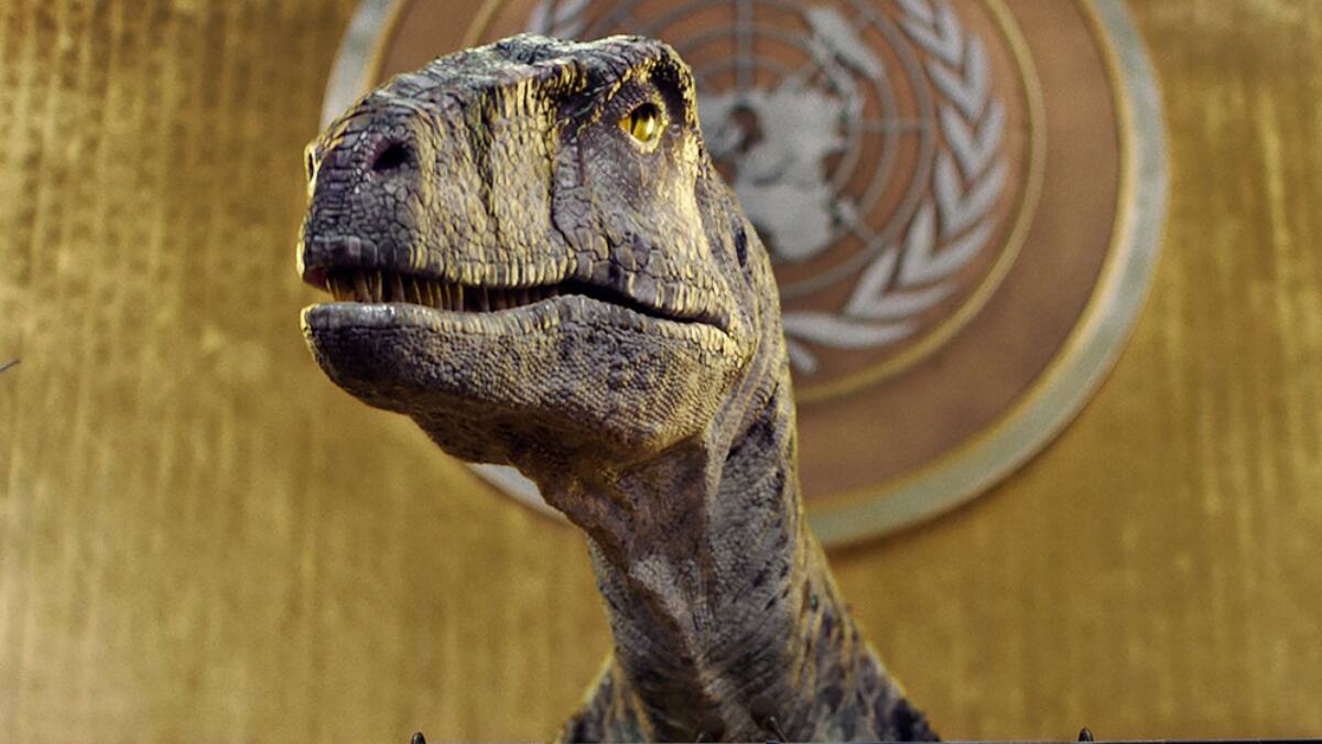 Un dinosaurio irrumpe en la ONU y exige a los líderes mundiales no “elegir la extinción”