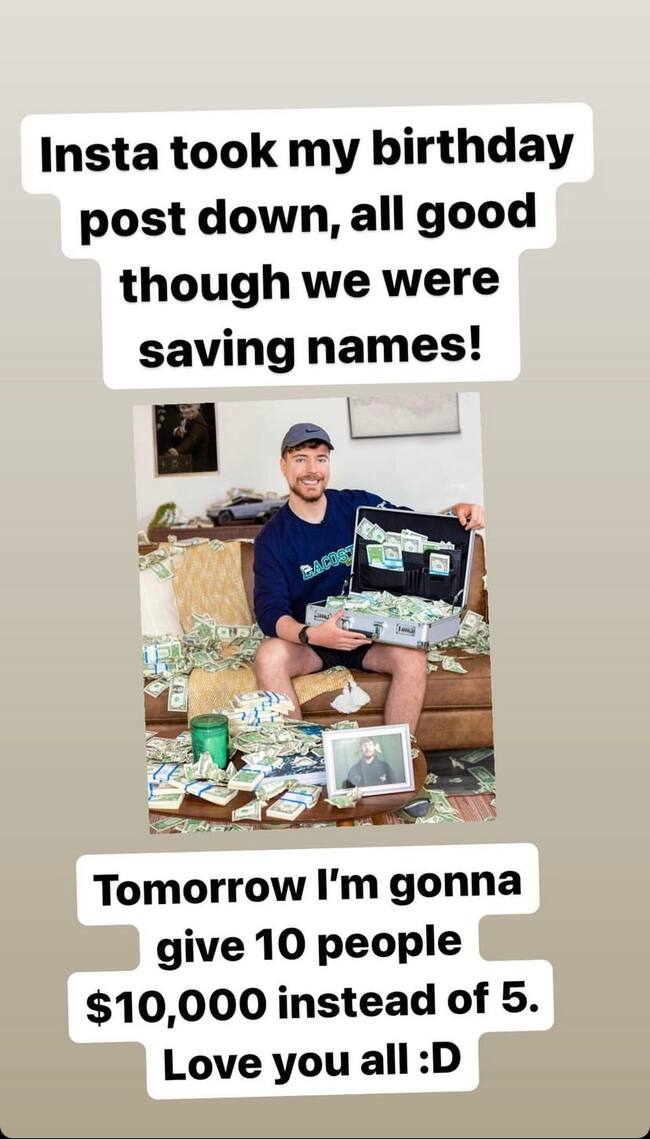 Fuente: Instagram @mrbeast