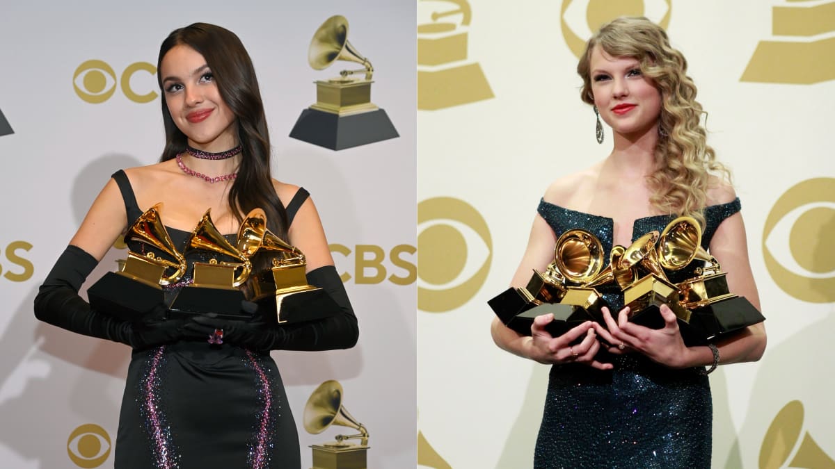 ¡Deja vu! Olivia Rodrigo dejó caer uno de sus Grammy, igual que Taylor Swift en el 2010