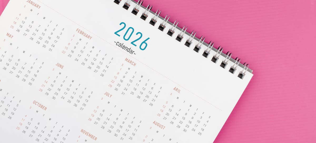 2026 desk calendar on pink color background, Position with copy space.