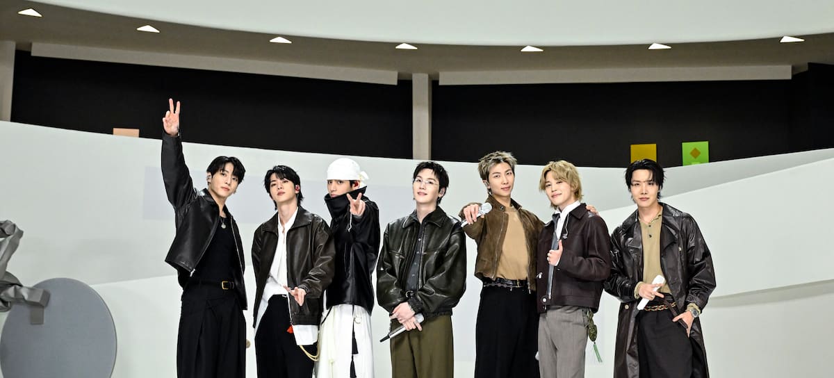 THE TONIGHT SHOW STARRING JIMMY FALLON -- Episode 2273 -- Pictured: (l-r) Jung Kook, Jin, V, Suga, RM, Jimin, and j-hope of musical guest BTS pose together after their performance on Thursday, March 26, 2026 -- (Photo by: Todd Owyoung/NBC via Getty Images)