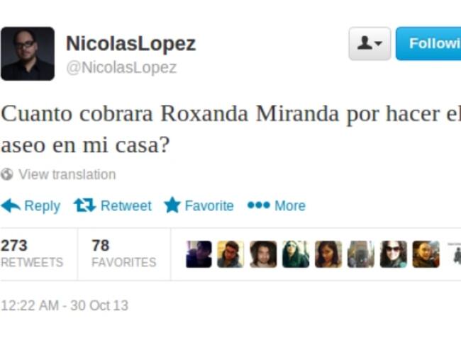 Tuit de Nicolás López, escrito el pasado 30 de octubre de 2013
