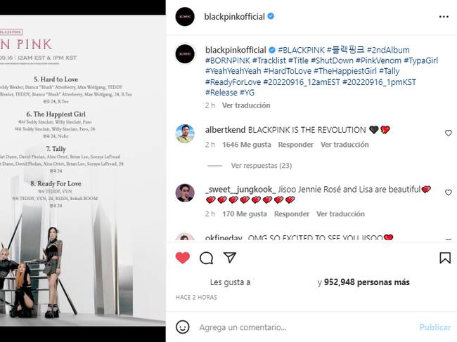 Captura Instagram @Blackpink