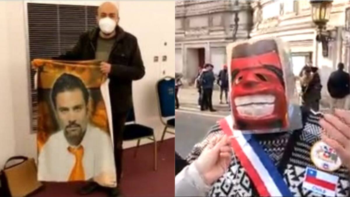 Elecciones 2021: Chileno fue a votar en Londres con toalla de Felipe Camiroaga y otro llegó vestido de «Indio Pícaro»