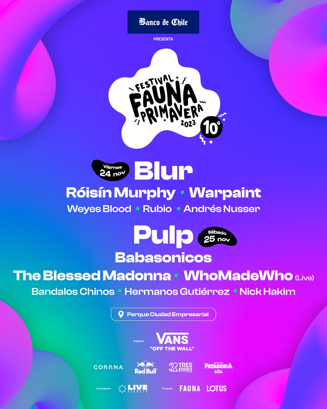 Line up por día del Festival Fauna Primavera 2023 en Chile