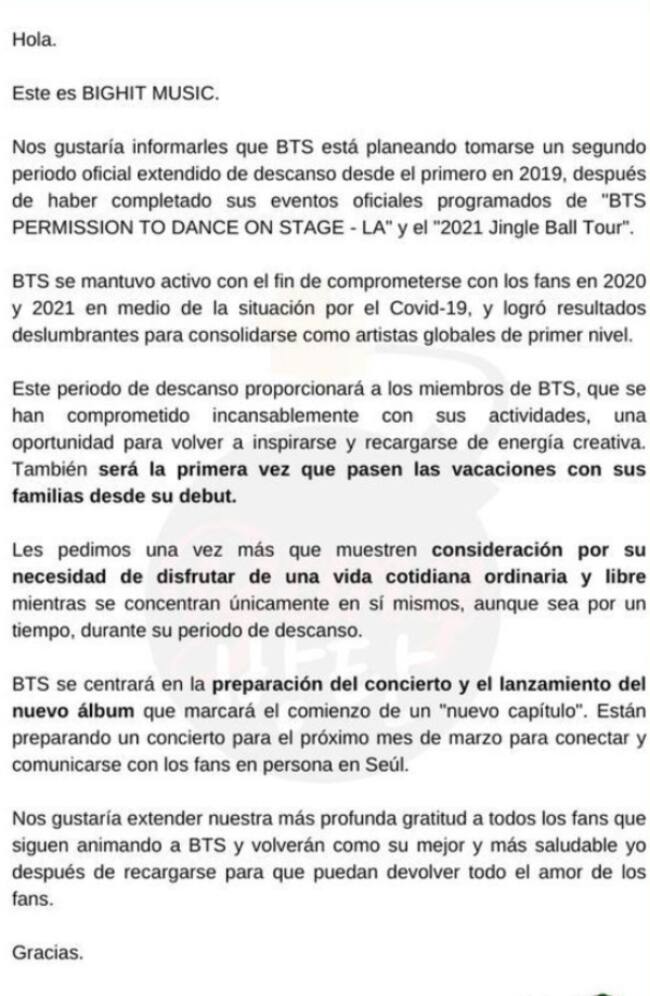 BTS descanso