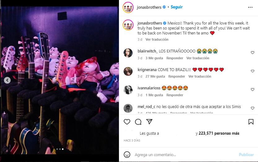 Captura Instagram @jonasbrothers