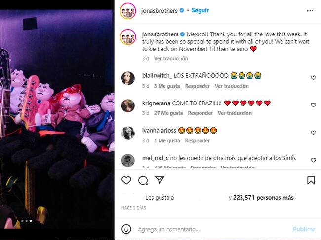 Captura Instagram @jonasbrothers