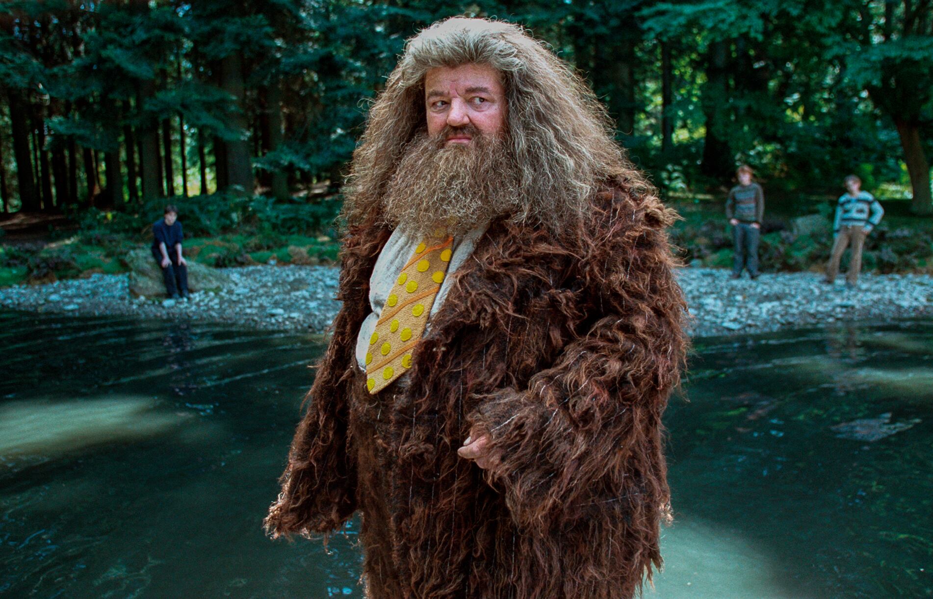 El fallecido actor Robbie Coltrane en su papel de Hagrid en Harry Potter y el Prisionero de Azkaban en 2003