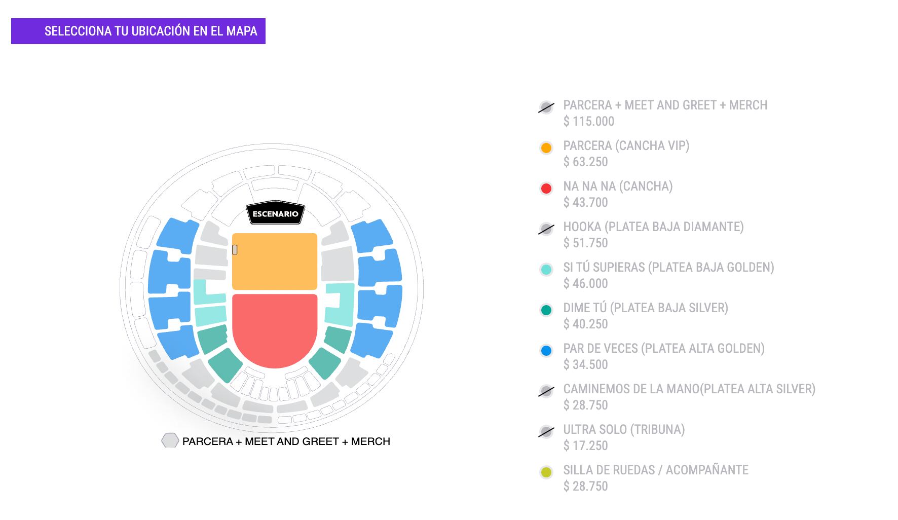 Entradas disponibles para el Movistar Arena de Pailita el 5 de junio (Captura Punto Ticket)