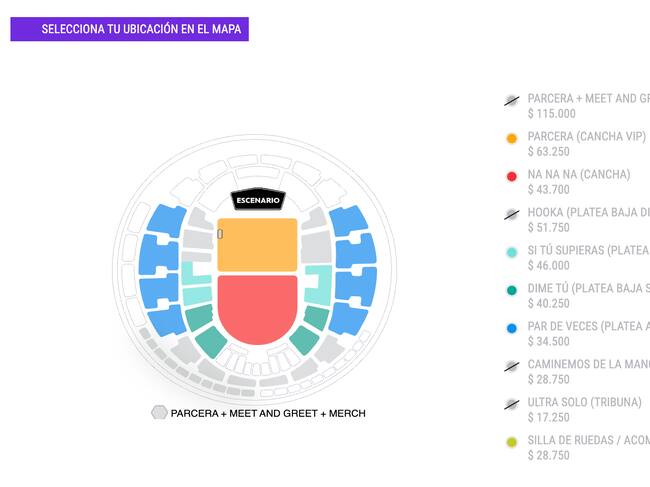 Entradas disponibles para el Movistar Arena de Pailita el 5 de junio (Captura Punto Ticket)