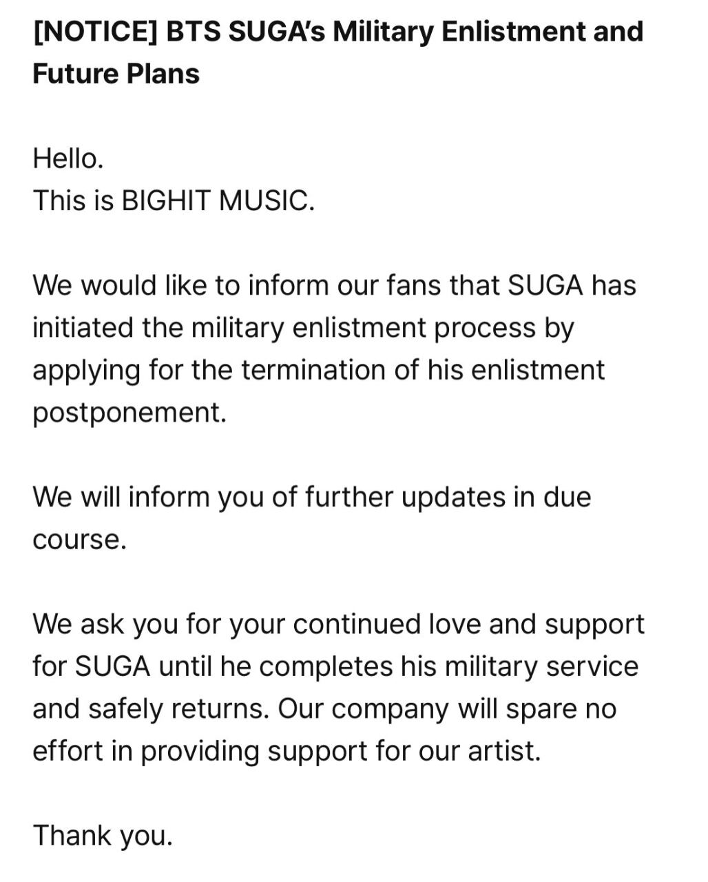 Comunicado de BigHit