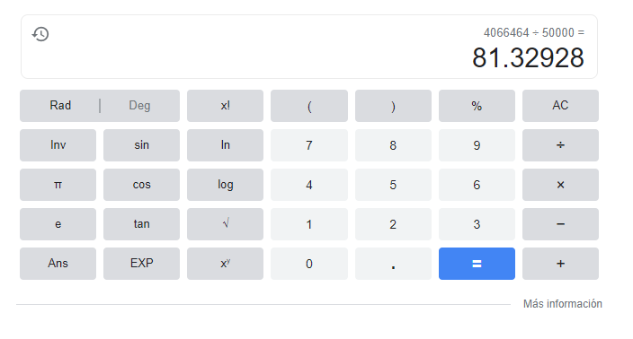 Total de personas en la fila multiplicado por 4, dividido 50 mil.