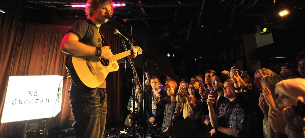 LONDON, UNITED KINGDOM - MAY 16: Ed Sheeran performs on stage at Borderline on May 16, 2011 in London, United Kingdom. (Photo by Robin Little/Redferns)