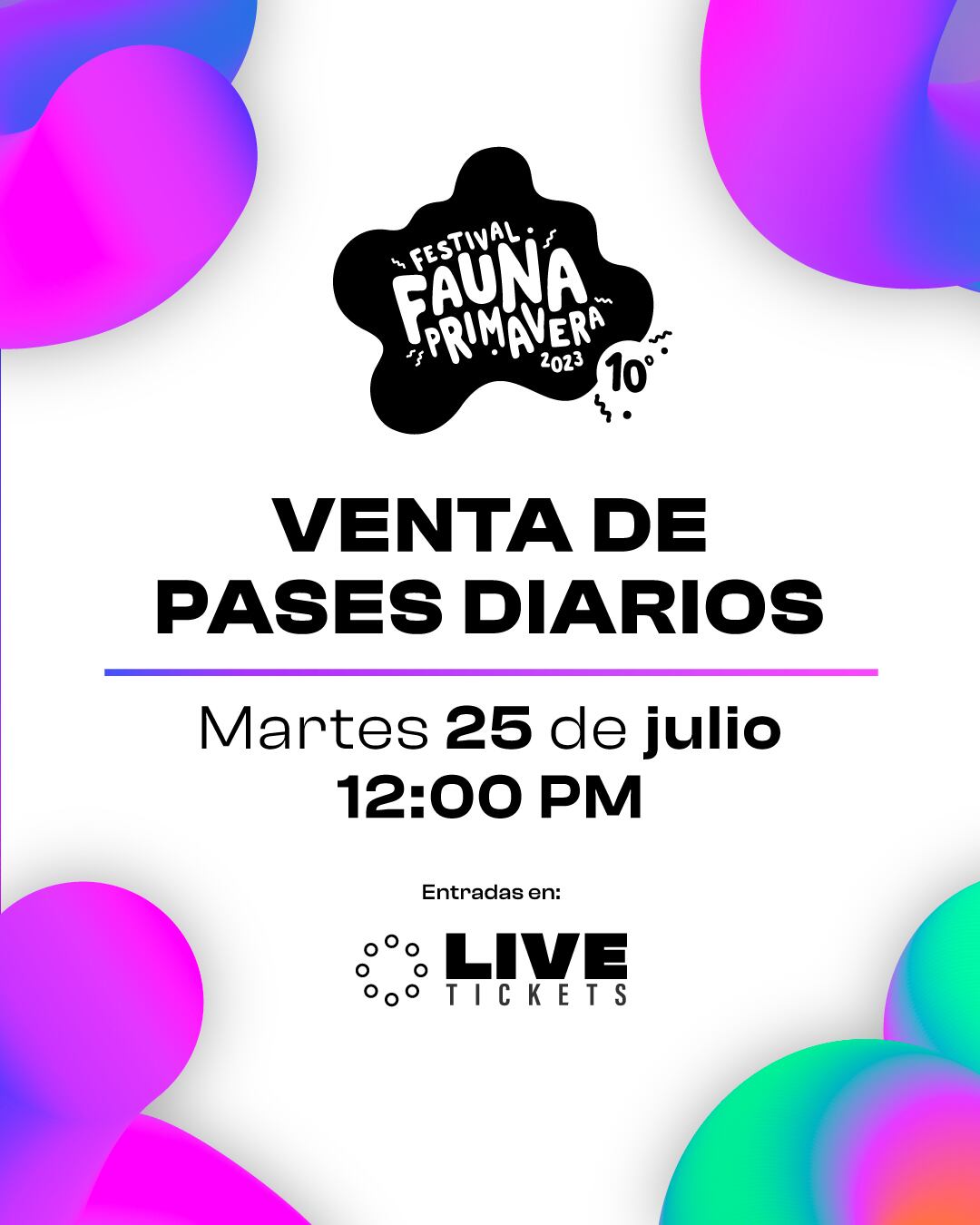 Venta de Pases Diarios para Festival Fauna Primavera 2023