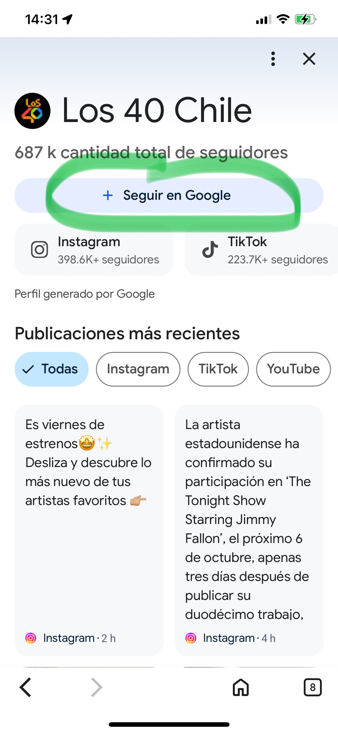CL - Sigue a LOS40 en Google Discover