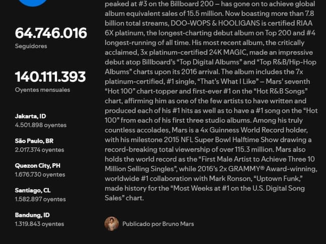 CL - Bruno Mars en Spotify