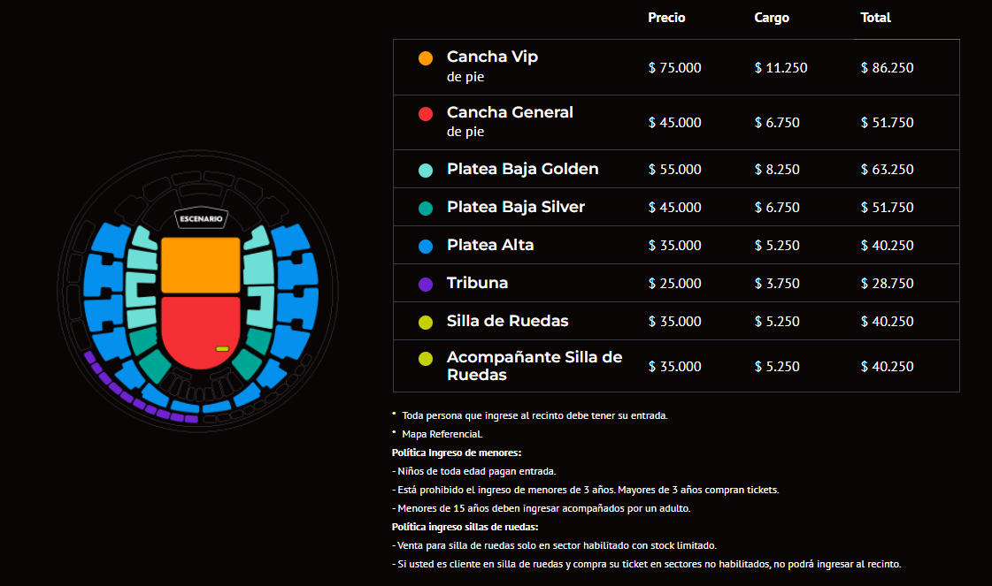 Precios entradas concierto de Eladio Carrión en Chile (Captura Punto Ticket)